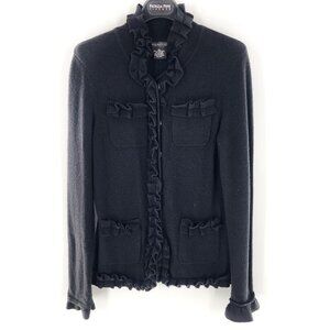 COLLECTION FIFTY NINE Ruffle Trim 4-Pocket Snap-Front Cashmere Cardigan